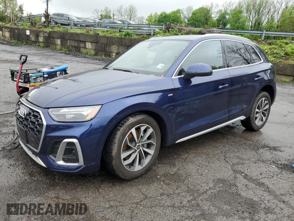 2023 Audi Q5 S line Premium with VIN WA1GAAFYXP2157574, listed as a Copart auction lot 55911315 with 17,830 mi miles and Salvage title. Bid and sale history available at DreamBid. Image 1.