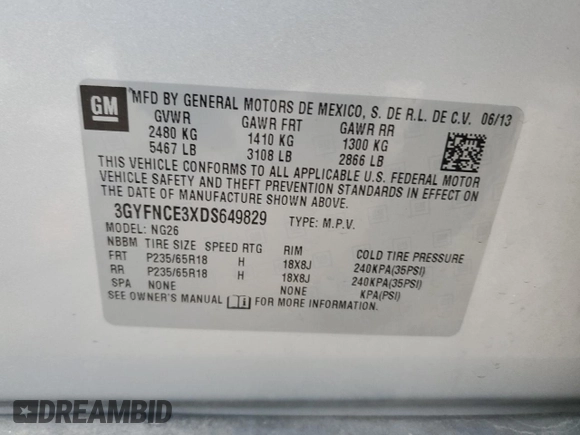 2013 Cadillac SRX Luxury Collection with VIN 3GYFNCE3XDS649829, listed as a Copart auction lot 41290264 with 65,222 mi miles and Salvage Title. Bid and sale history available at carsss.com. Image 14.