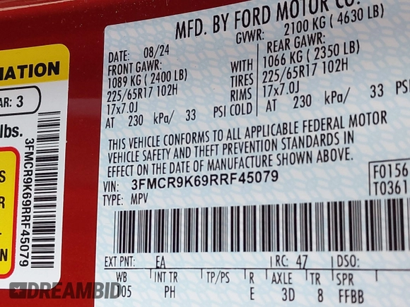 2024 Ford Bronco z VIN 3FMCR9K69RRF45079, wystawiony jako IAAI lot #42009210 z przebiegiem 3 267 mil mil oraz . Historia ofert i sprzedaży dostępna na DreamBid. Obrazek 9.