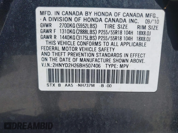 2011 Acura MDX with VIN 2HNYD2H26BH507406, listed as a IAAI auction lot 42195019 with 180,081 mi miles and . Bid and sale history available at carsss.com. Image 9.
