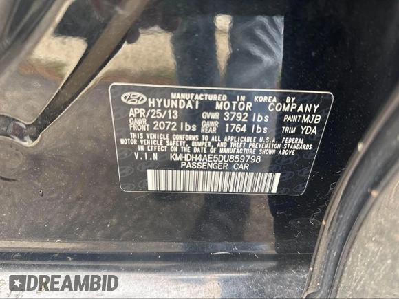 2013 Hyundai Elantra GLS с VIN KMHDH4AE5DU859798, выставлен на аукционе IAAI как лот 42521558 с пробегом 195 664 миль миль и . История ставок и продаж доступна на DreamBid. Изображение 9.
