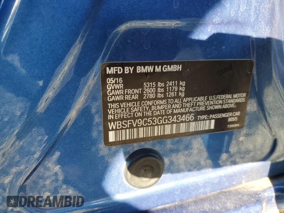 2016 BMW M5 with VIN WBSFV9C53GG343466, listed as a Copart auction lot 76460794 with 66,351 mi miles and Salvage Title. Bid and sale history available at carsss.com. Image 15.