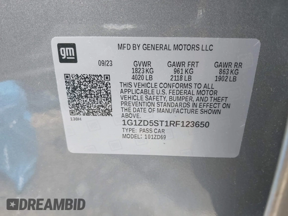 2024 Chevrolet Malibu LT with VIN 1G1ZD5ST1RF123650, listed as a IAAI auction lot 42155963 with 40,832 mi miles and . Bid and sale history available at DreamBid. Image 9.
