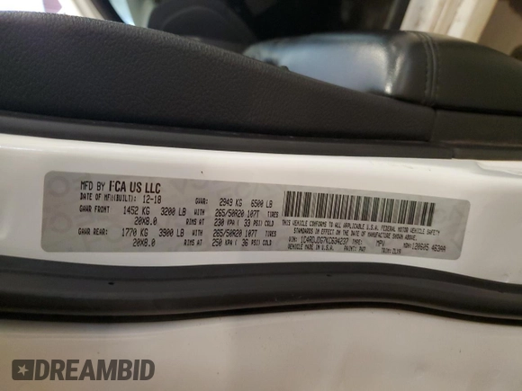 2019 Dodge Durango GT Plus with VIN 1C4RDJDG7KC634237, listed as a Copart auction lot 59366285 with 139,056 mi miles and Salvage title. Bid and sale history available at DreamBid. Image 13.