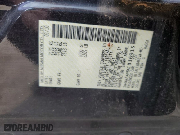 2010 Nissan Maxima SV с VIN 1N4AA5AP8AC836915, выставлен на аукционе Copart как лот 60910915 с пробегом 165 231 миль миль и Чистый • Clean title. История ставок и продаж доступна на DreamBid. Изображение 12.
