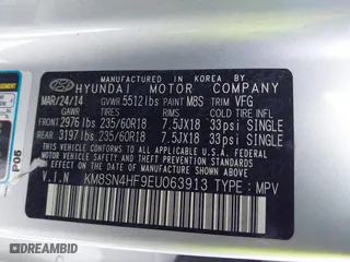 2014 Hyundai Santa Fe Limited with VIN KM8SN4HF9EU063913, listed as a IAAI auction lot 41603328 with 141,580 mi miles. Bid and sale history available at carsss.com. Image 9.