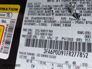 2015 Ford Fusion Titanium with VIN 3FA6P0D91FR277852, listed as a IAAI auction lot 41775806 with 82,684 mi miles. Bid and sale history available at carsss.com. Image 9.