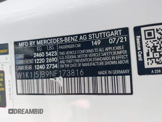 2022 Mercedes-Benz E 450 with VIN W1K1J5JB9NF173816, listed as a IAAI auction lot 42394337 with 34,251 mi miles and . Bid and sale history available at DreamBid. Image 9.