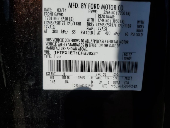 2014 Ford F-150 XL with VIN 1FTFX1ET1EFB38231, listed as a Copart auction lot 49866275 with 175,404 mi miles and Salvage Title. Bid and sale history available at carsss.com. Image 12.