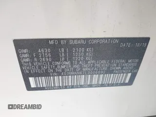 2020 Subaru Legacy Limited with VIN 4S3BWAN67L3006892, listed as a IAAI auction lot 42642567 with 38,785 mi miles and . Bid and sale history available at DreamBid. Image 9.