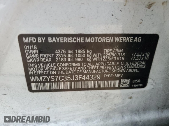 2018 MINI Countryman Cooper with VIN WMZYS7C35J3F44329, listed as a Copart auction lot 46487975 with 64,234 mi miles and Salvage title. Bid and sale history available at DreamBid. Image 13.