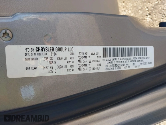 2014 Chrysler Town & Country Touring with VIN 2C4RC1BGXER270140, listed as a IAAI auction lot 41068771 with 144,820 mi miles. Bid and sale history available at carsss.com. Image 9.