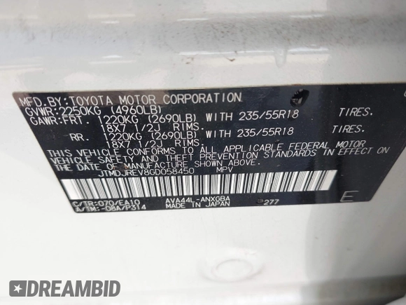 2016 Toyota RAV4 Limited z VIN JTMDJREV8GD058450, wystawiony jako IAAI lot #42393024 z przebiegiem 76 933 mil mil oraz . Historia ofert i sprzedaży dostępna na DreamBid. Obrazek 9.