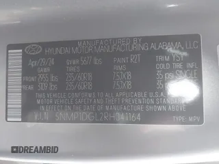 2024 Hyundai Santa Fe SE with VIN 5NMP1DGL2RH041164, listed as a IAAI auction lot 41976008 with 5,584 mi miles and . Bid and sale history available at DreamBid. Image 9.