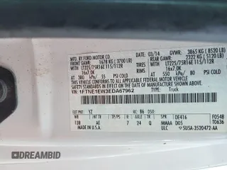 2014 Ford Econoline Cargo Commercial with VIN 1FTNE1EW3EDA67962, listed as a IAAI auction lot 42737706 with 108,158 mi miles and . Bid and sale history available at DreamBid. Image 11.