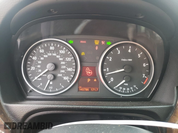 2007 BMW 3 Series 328xi with VIN WBAVC73527KP32168, listed as a Copart auction lot 63793745 with 145,786 mi miles and Salvage title. Bid and sale history available at DreamBid. Image 9.