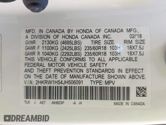 2018 Honda CR-V EX with VIN 2HKRW1H54JH506091, listed as a IAAI auction lot 41911954 with 49,436 mi miles. Bid and sale history available at carsss.com. Image 9.
