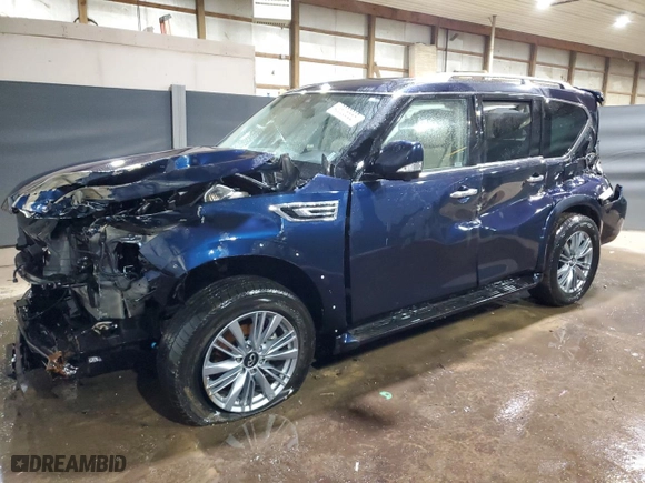 2023 Infiniti QX80 LUXE with VIN JN8AZ2AE0P9303158, listed as a Copart auction lot 43806665 with 43,821 mi miles and Non Repairable. Bid and sale history available at carsss.com. Image 1.