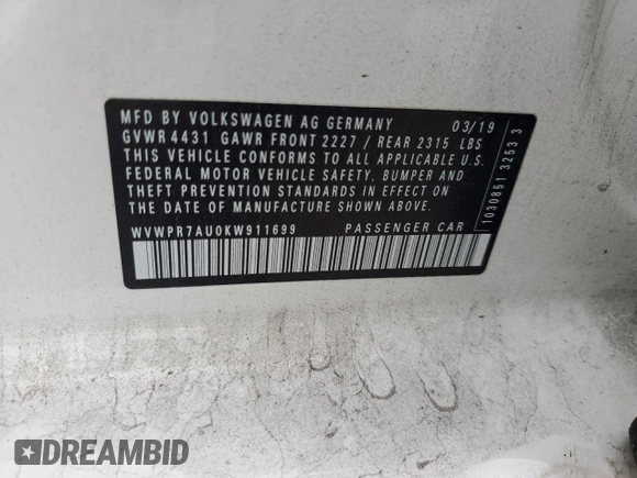 2019 Volkswagen Golf SEL Premium with VIN WVWPR7AU0KW911699, listed as a Copart auction lot 79611134 with 17,362 mi miles and Clean title. Bid and sale history available at DreamBid. Image 15.