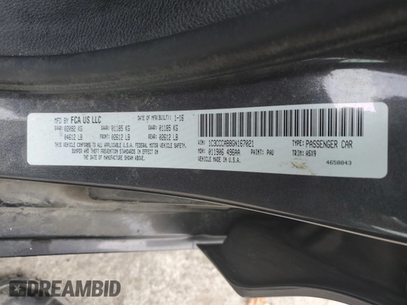 2016 Chrysler 200 Limited with VIN 1C3CCCAB8GN167021, listed as a Copart auction lot 56233855 with 67,710 mi miles and Salvage Title. Bid and sale history available at DreamBid. Image 13.