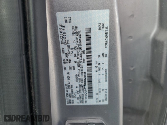 2017 Ford Escape S with VIN 1FMCU0F77HUB28886, listed as a Copart auction lot 47661035 with 88,435 mi miles and Salvage Title. Bid and sale history available at carsss.com. Image 12.