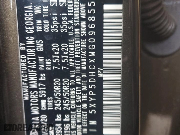 2021 Kia Telluride SX с VIN 5XYP5DHCXMG096855, выставлен на аукционе Copart как лот 54101335 с пробегом 89 758 миль миль и Списание • Salvage title. История ставок и продаж доступна на DreamBid. Изображение 13.