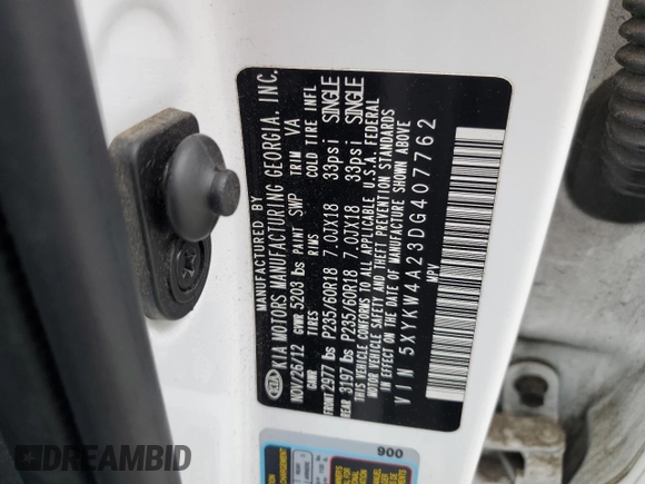 2013 Kia Sorento SX with VIN 5XYKW4A23DG407762, listed as a Copart auction lot 51471745 with 152,048 mi miles and Salvage Title. Bid and sale history available at carsss.com. Image 13.