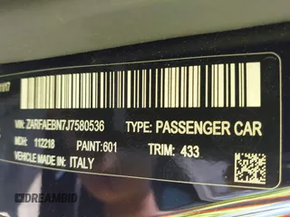 2018 Alfa Romeo Giulia with VIN ZARFAEBN7J7580536, listed as a IAAI auction lot 41883289 with 87,776 mi miles. Bid and sale history available at carsss.com. Image 9.
