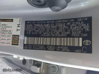 2019 Toyota Prius L Eco with VIN JTDKARFU3K3082893, listed as a IAAI auction lot 41370727 with 217,582 mi miles. Bid and sale history available at carsss.com. Image 9.