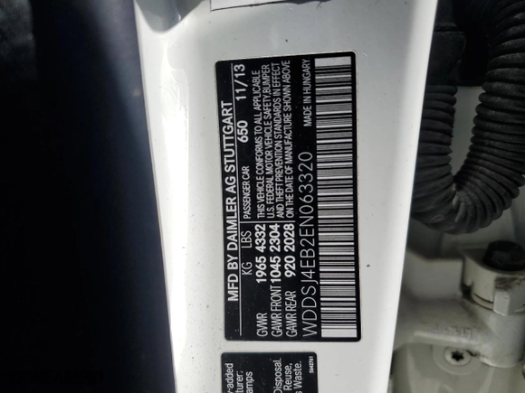 2014 Mercedes-Benz CLA-Class CLA 250 with VIN WDDSJ4EB2EN063320, listed as a Copart auction lot 50121855 with 97,436 mi miles and Salvage Title. Bid and sale history available at carsss.com. Image 12.