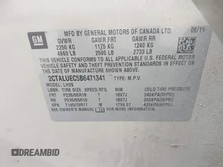 2011 GMC Terrain SLT-1 with VIN 2CTALUEC5B6471341, listed as a IAAI auction lot 41791196 with 218,581 mi miles and . Bid and sale history available at carsss.com. Image 9.