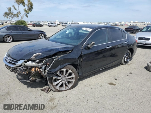 2014 Honda Accord Sedan Sport with VIN 1HGCR2F50EA185817, listed as a Copart auction lot 53385285 with 112,307 mi miles and Salvage Title. Bid and sale history available at carsss.com. Image 1.