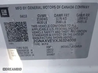 2018 Chevrolet Equinox Premier with VIN 2GNAXVEVXJ6324008, listed as a IAAI auction lot 41877394 with 106,729 mi miles. Bid and sale history available at carsss.com. Image 9.