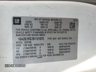 2013 Chevrolet Express Passenger LT with VIN 1GAZG1FG7D1121873, listed as a Copart auction lot 64763815 with Not provided miles and Clean title. Bid and sale history available at DreamBid. Image 13.