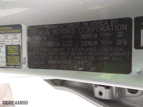 2014 Kia Forte LX with VIN KNAFK4A69E5248253, listed as a IAAI auction lot 42049489 with 154,541 mi miles. Bid and sale history available at carsss.com. Image 9.