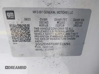 2024 Chevrolet Malibu LT with VIN 1G1ZD5ST1RF113281, listed as a IAAI auction lot 42158086 with 33,722 mi miles and . Bid and sale history available at DreamBid. Image 9.
