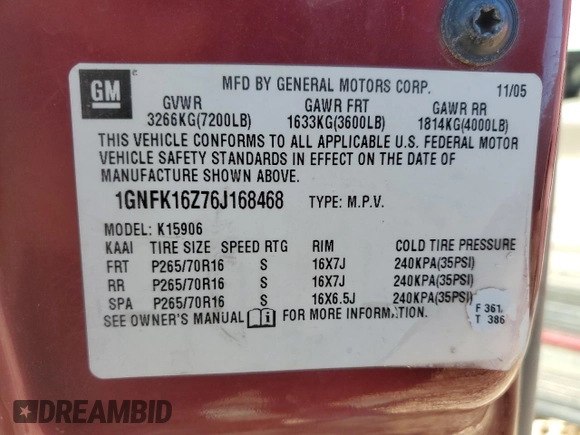 2006 Chevrolet Suburban LS with VIN 1GNFK16Z76J168468, listed as a Copart auction lot 43185775 with 0 mi miles and Clean Title. Bid and sale history available at carsss.com. Image 15.