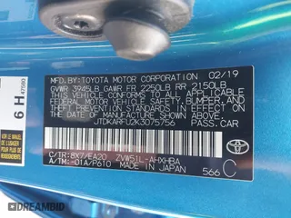 2019 Toyota Prius L Eco with VIN JTDKARFU2K3075756, listed as a IAAI auction lot 41459946 with 75,382 mi miles. Bid and sale history available at carsss.com. Image 9.