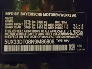 2022 BMW X4 xDrive30i z VIN 5UX33DT08N9M86808, wystawiony jako Copart lot #72927102 z przebiegiem 354 mil mil oraz . Historia ofert i sprzedaży dostępna na DreamBid. Obrazek 12.