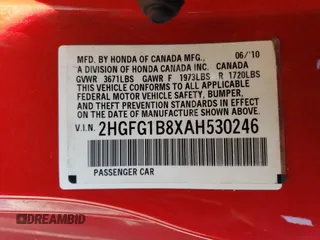 2010 Honda Civic Cpe EX with VIN 2HGFG1B8XAH530246, listed as a Copart auction lot 72376334 with 169,887 mi miles and Clean Title. Bid and sale history available at carsss.com. Image 13.