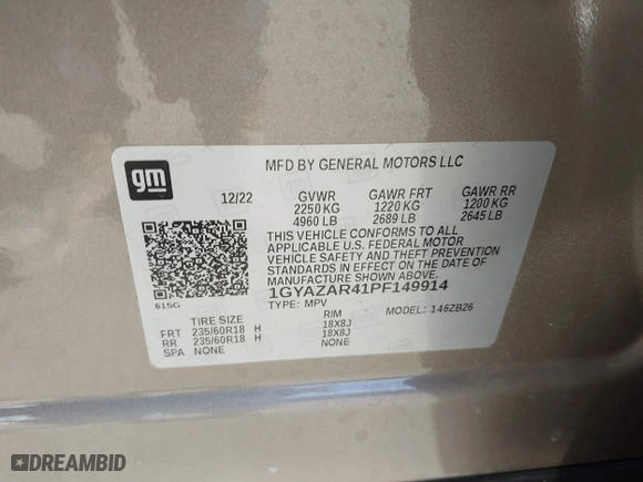 2023 Cadillac XT4 FWD Luxury with VIN 1GYAZAR41PF149914, listed as a IAAI auction lot 41709996 with 4,345 mi miles. Bid and sale history available at carsss.com. Image 9.