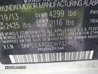2013 Hyundai Sonata Limited with VIN 5NPEC4AC0DH732425, listed as a IAAI auction lot 42030047 with 109,241 mi miles and . Bid and sale history available at DreamBid. Image 9.