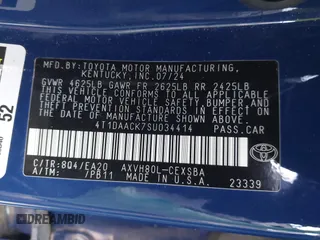 2025 Toyota Camry LE z VIN 4T1DAACK7SU034414, wystawiony jako IAAI lot #42402941 z przebiegiem 22 553 mil mil oraz . Historia ofert i sprzedaży dostępna na DreamBid. Obrazek 9.