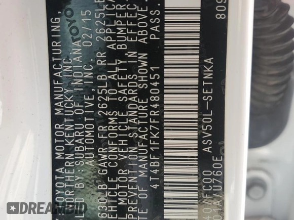2015 Toyota Camry XLE z VIN 4T4BF1FK7FR480451, wystawiony jako Copart lot #56306545 z przebiegiem 175 173 mil mil oraz Szkoda całkowita • Salvage title. Historia ofert i sprzedaży dostępna na DreamBid. Obrazek 12.