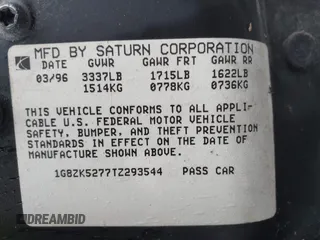 1996 Saturn SL with VIN 1G8ZK5277TZ293544, listed as a IAAI auction lot 41858643 with 189,450 mi miles and . Bid and sale history available at DreamBid. Image 9.