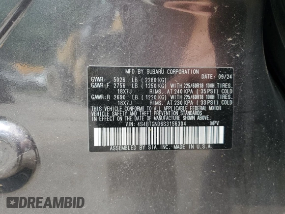 2025 Subaru Outback Limited XT with VIN 4S4BTGND6S3156304, listed as a Copart auction lot 63647585 with 5,932 mi miles and Salvage title. Bid and sale history available at DreamBid. Image 13.