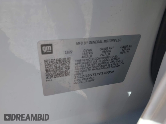 2023 Chevrolet Malibu LT with VIN 1G1ZD5ST1PF149050, listed as a IAAI auction lot 41650792 with 41,579 mi miles and . Bid and sale history available at DreamBid. Image 9.