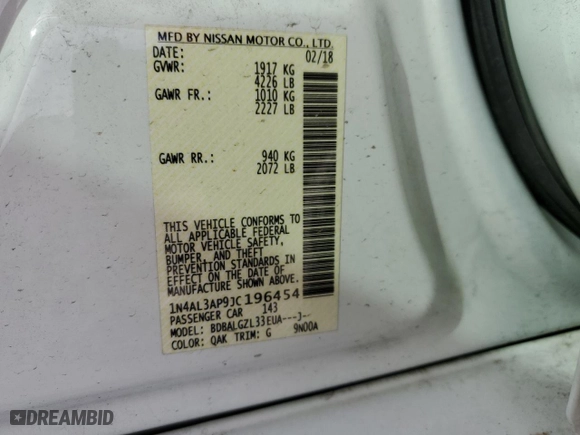 2018 Nissan Altima 2.5 SV with VIN 1N4AL3AP9JC196454, listed as a Copart auction lot 50447255 with 101,211 mi miles and Salvage Title. Bid and sale history available at carsss.com. Image 12.