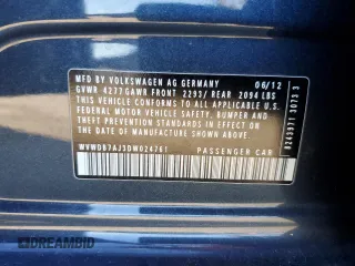 2013 Volkswagen Golf w/Conv & Sunroof with VIN WVWDB7AJ3DW024761, listed as a Copart auction lot 46911325 with 88,262 mi miles and Salvage title. Bid and sale history available at DreamBid. Image 13.