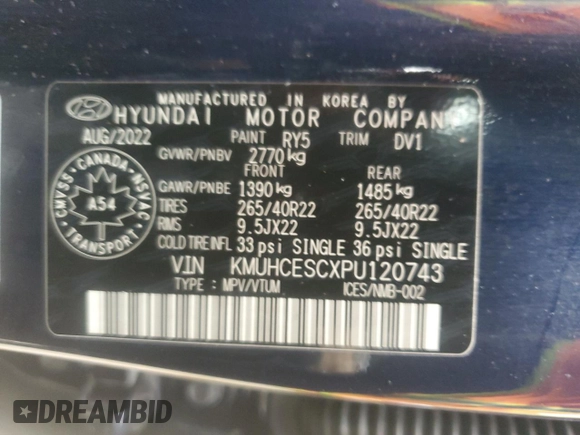 2023 Genesis GV80 with VIN KMUHCESCXPU120743, listed as a Copart auction lot 55306585 with 48,913 mi miles and Salvage title. Bid and sale history available at DreamBid. Image 14.